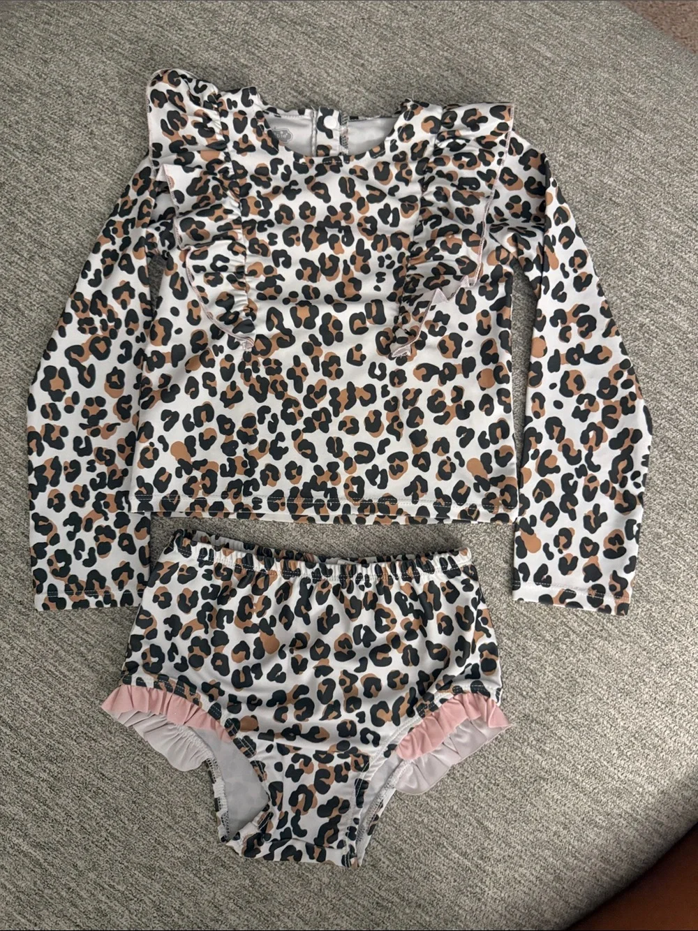 Mud Pie Leopard Print Kids Swim Set - White, Brown & Black